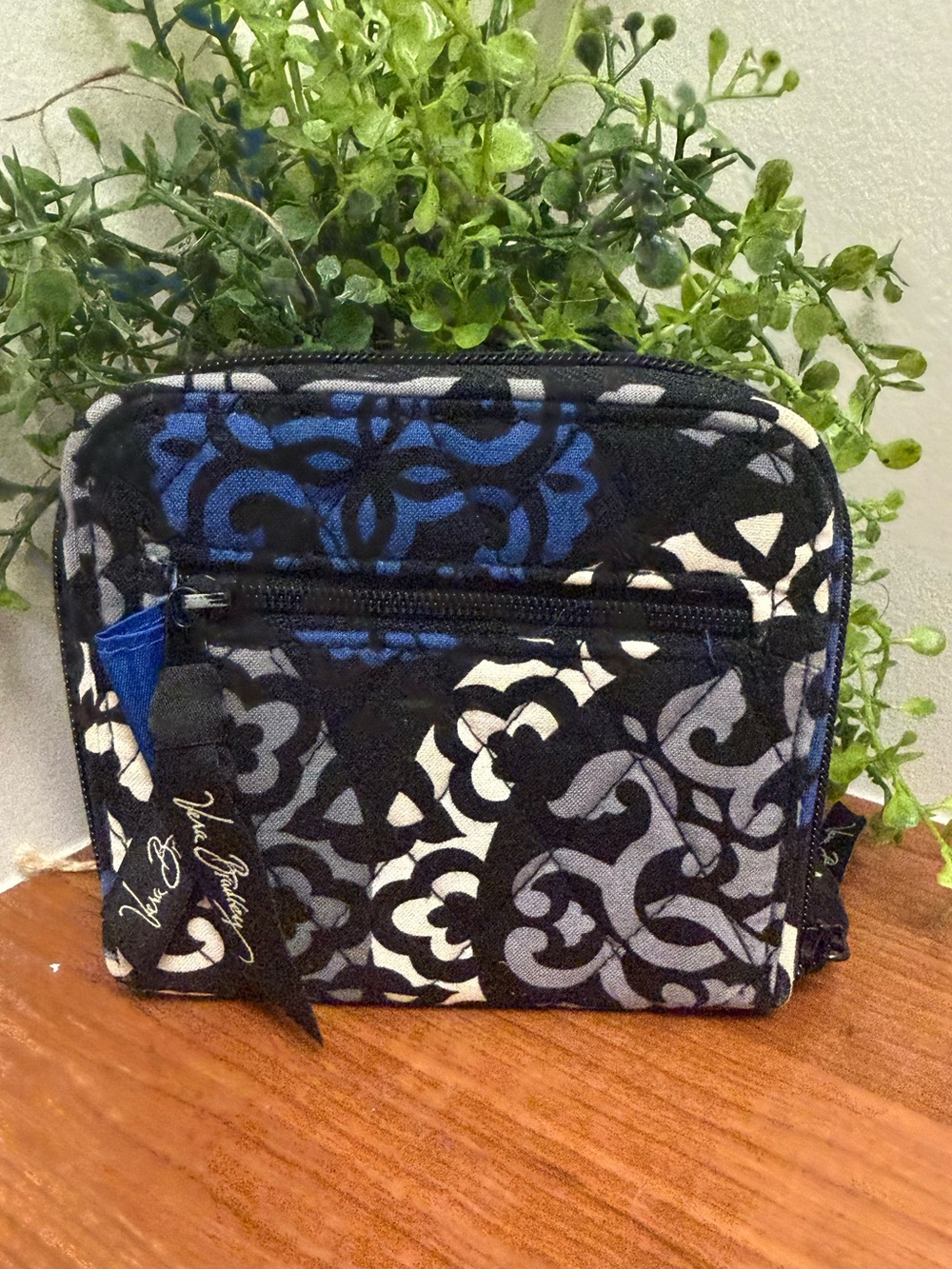 Vera Bradley Quilted Blue Black Gray Patterned Cosmetic Pouch